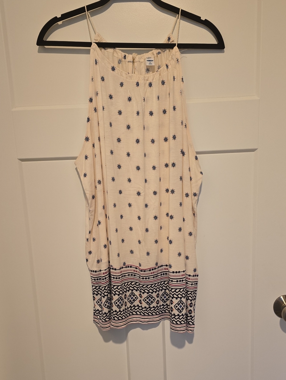 Old Navy Cream Tank Top with Navy and Orange Diamond Motif